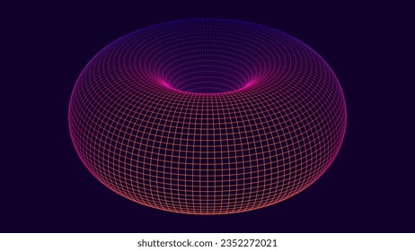 3D Torus Wireframe Background. Electromagnetic Force Field Concept. Science Physics Background. Vector Illustration. Energy Fields Torus Objects Design. 