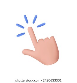 3d touch screen, hand pointing gesture, click symbol. 3d rendering. Vector illustration