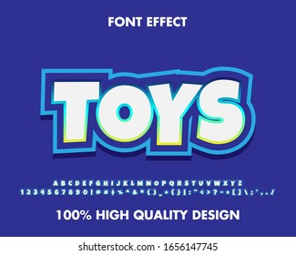 3d 'toys' cartoon text effect blue gradient full set alphabet, number and symbol. vector illustration effect