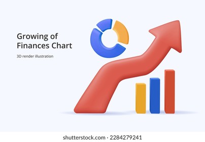 3D trading finance concept. stock market Investment portfolio management, economic trends analysis, and financial data visualization 3D vector render illustration. Charts, infographics icons set