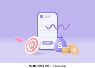 3D trading on smartphone isolated on purple background. Using funding business graph on application under creative solution concept in 3D vector. 3d trading for business investment to make money