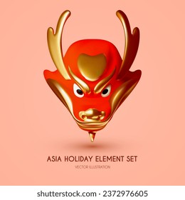 3D Traditional red Chinese Dragon. Lunar New Year character. Asia holiday design. Oriental beast. Chinese New 2024 Year