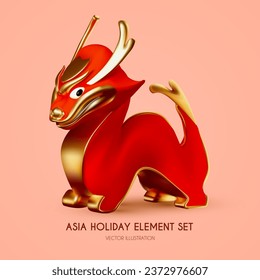 3D Traditional red Chinese Dragon. Lunar New Year character. Asia holiday design. Oriental beast. Chinese New 2024 Year