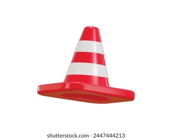 3d traffic cone icon concept on traffic safety rubber road cone striped warning road barrier icon 3d render