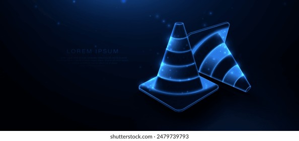 3D Traffic cone icon. Low polygonal, wireframe, linear and mesh illustration