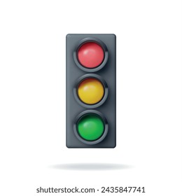 3D Traffic Lights with Three Colors Isolated. Render Traffic Lights Icon. Control of Transport Movement Concept. Traffic Road Regulations, Safety Motion. Realistic Vector Illustration