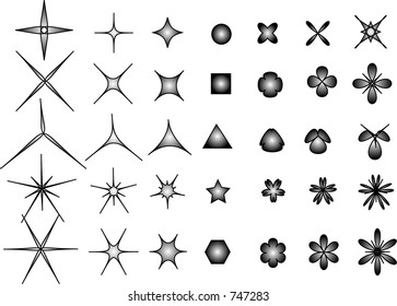 3D transformation of  some main figures: circle, square, triangle, star  and hexagon