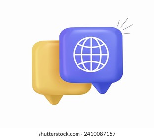 3D translate icon, language translator, dictionary, chat translator. Chat bubble symbol or icon. Application or software. 3d and realistic concept design. graphic elements