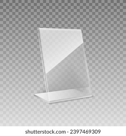 3D Transparent Acrylic Or Plastic Table Display Stand Holder Perspective View. EPS10 Vector