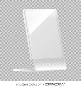 Vista de perspectiva del soporte de la pantalla 3D transparente acrílica o plástica. Vector EPS10