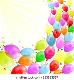 3D Transparent Birthday Balloons with Streamer, and confetti, easy change color, vector