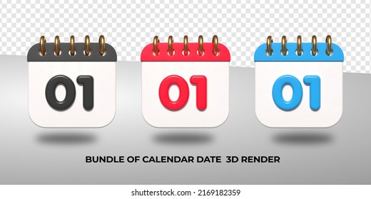 3d transparent calendar date 01 for meeting schedule, event schedule, vacation, work, school color black, red, blue