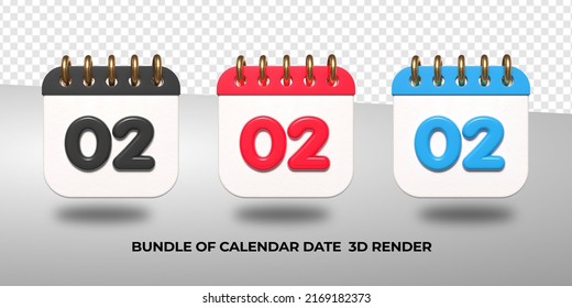 3d transparent calendar date 02 for meeting schedule, event schedule, vacation, work, school color black, red, blue