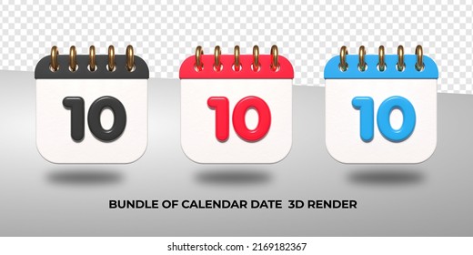 3d transparent calendar date 10 for meeting schedule, event schedule, vacation, work, school color black, red, blue