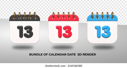 3d transparent calendar date 13 for meeting schedule, event schedule, vacation, work, school color black, red, blue