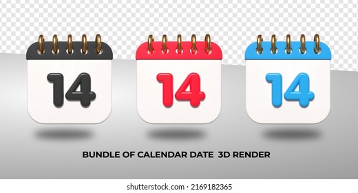3d transparent calendar date 14 for meeting schedule, event schedule, vacation, work, school color black, red, blue