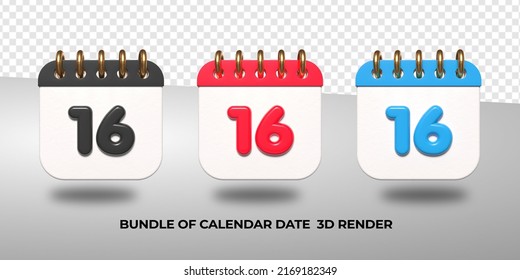 3d transparent calendar date 16 for meeting schedule, event schedule, vacation, work, school color black, red, blue