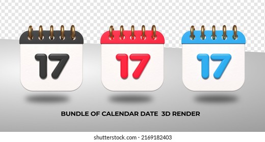3d transparent calendar date 17 for meeting schedule, event schedule, vacation, work, school color black, red, blue