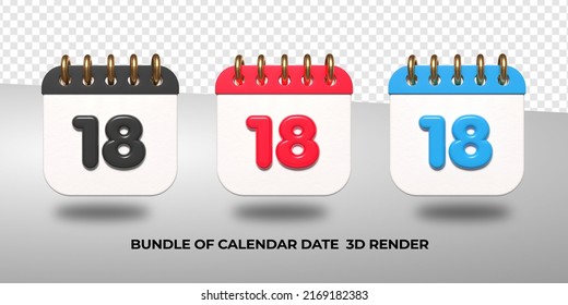 3d transparent calendar date 18 for meeting schedule, event schedule, vacation, work, school color black, red, blue