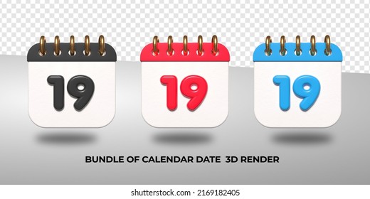 3d transparent calendar date 19 for meeting schedule, event schedule, vacation, work, school color black, red, blue