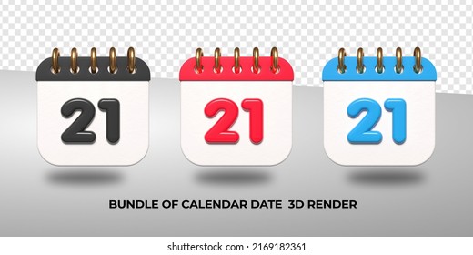 3d transparent calendar date 21 for meeting schedule, event schedule, vacation, work, school color black, red, blue