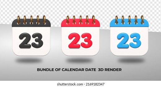3d transparent calendar date 23 for meeting schedule, event schedule, vacation, work, school color black, red, blue