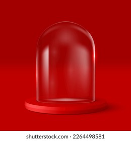 Domo Transparente 3D Con Base Roja. Vector EPS10