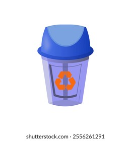 3d transparent empty recycle bin icon blue with reuse symbol