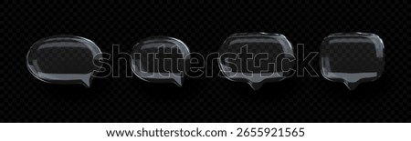 3D transparent glass chat bubble icon with refraction and holographic rainbow effect. Perfect for talk, message, or communication concepts.