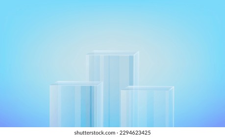 Podio del soporte de la pantalla de los cubos de vidrio transparente 3D. Vector EPS10
