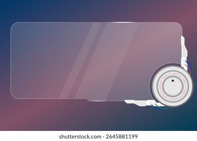 3D transparent glass interface element with light glow and cyberpunk style, ideal for game UI, HUD, or web design.