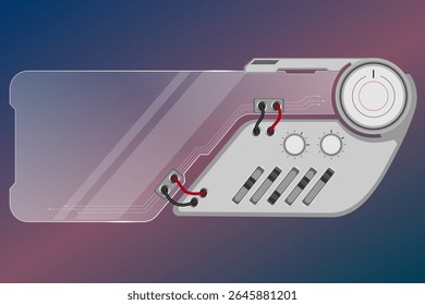 3D transparent glass interface element with light glow and cyberpunk style, ideal for game UI, HUD, or web design.