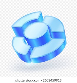 3D transparent glass pie chart icon. Circle chart, Financial data presentation concept, Market share isolated on white background. Vector illustration.