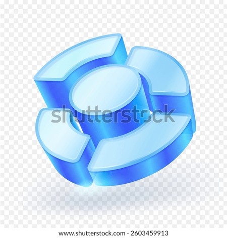 3D transparent glass pie chart icon. Circle chart, Financial data presentation concept, Market share isolated on white background. Vector illustration.
