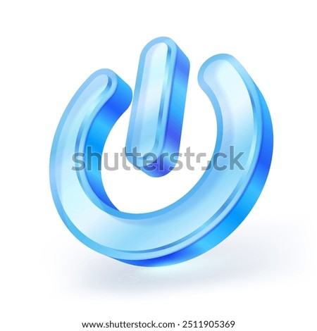 3D transparent glass power button icon isolated on white background. Realistic vector illustration.