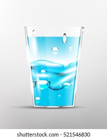 3D transparent glass with pure blue water.