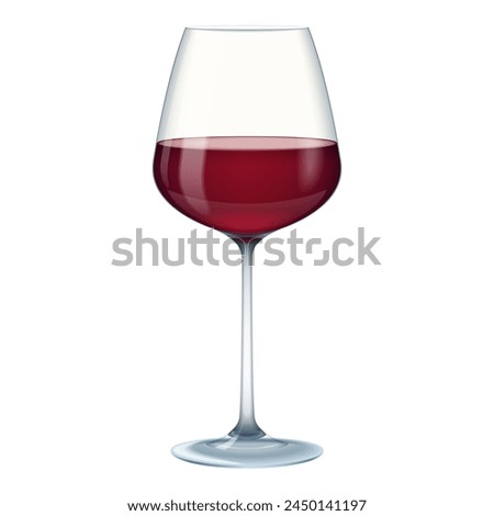 3D transparent glass of red wine, wineglass with alcohol drink vector illustration