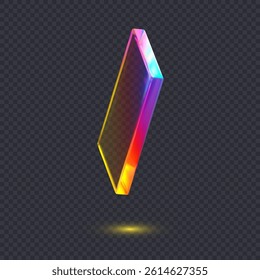3d transparent glossy abstract cube or shape with dispersion effect. Rainbow colors reflection glass. Vector illustration.