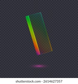 3d transparent glossy abstract cube or shape with dispersion effect. Rainbow colors reflection glass. Vector illustration.