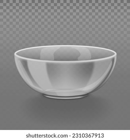 3D Transparent Glossy Glass Salad Bowl Isolated. EPS10 Vector