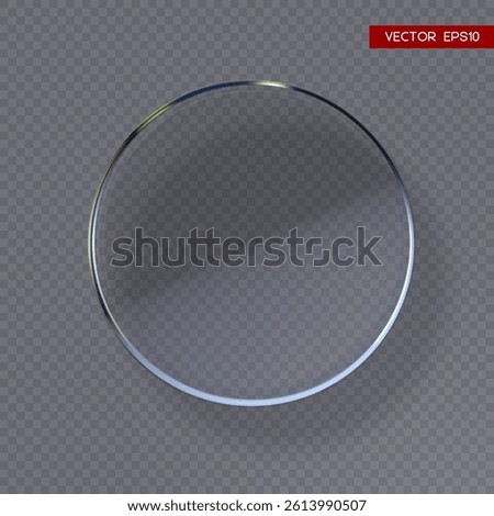 3d transparent glossy round disc with dispersion effect. Rainbow colors reflection glass. Vector illustration.