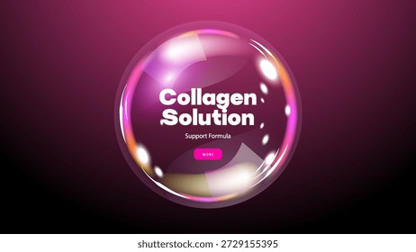 Burbuja líquida transparente 3D. Aceite cosmético, colágeno, esencia de fondo. Concepto de producto para el cuidado de la piel. Solución cosmética para el cuidado de la piel. Ilustración vectorial realista