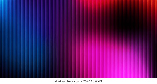 3d transparent ribbed glass background with refraction and holographic effect. Reeded glass with rainbow gradient. Render of corrugated wall with overlay reflection light on dark.

