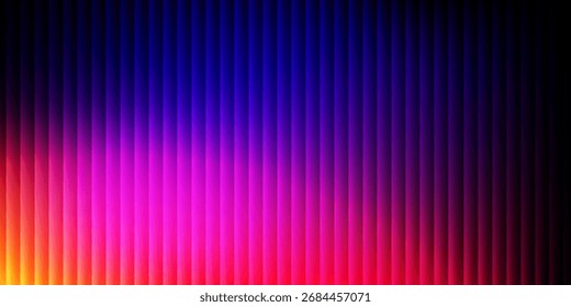 3d transparent ribbed glass background with refraction and holographic effect. Reeded glass with rainbow gradient. Render of corrugated wall with overlay reflection light on dark.

