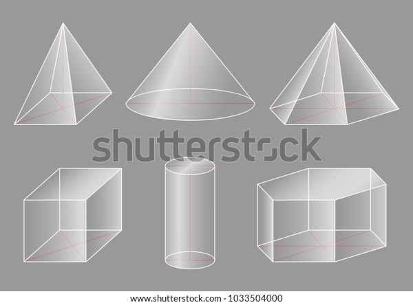 3d透明な図形 プリズム 立方体 ピラミッド 円錐 円柱 のベクター画像素材 ロイヤリティフリー
