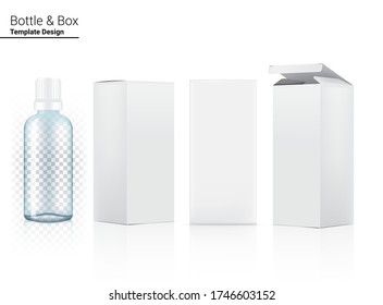 3D Transparent Water Bottle Mock up Realistic for Drink and Box for Product on White Background Illustration. Health Care and Beverage Concept Design.