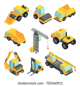 3d transport for construction industry. Vector isometric cars isolate