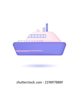 3d transportation boat car icon. 3d render vector illustration of transport. Modern trendy design. Simple icon for web and app.