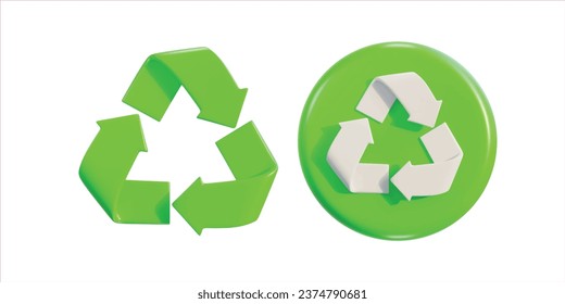 3d trash recycle icon set 3d rendering