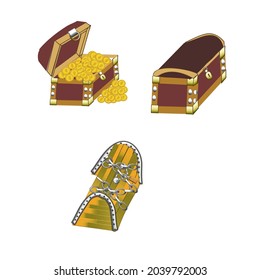 3 d, conjunto de cofre del tesoro, ilustración vectorial
